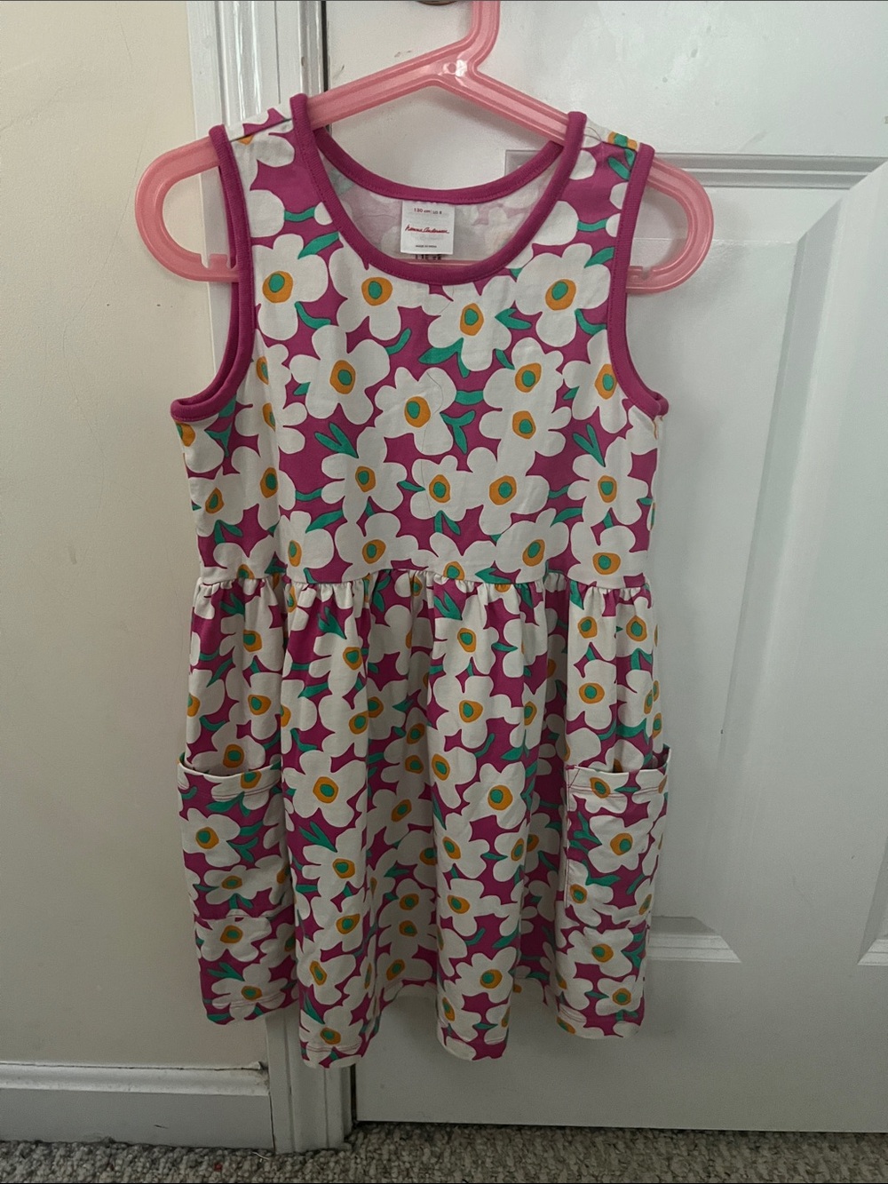 Hanna Andersson Pink Floral Tank Dress with White Daisies